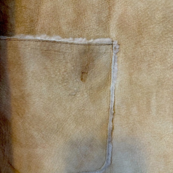 GUESS Genuine Leather Shearling Coat Tan Long Vintage 90s Y2K Size L - Picture 4 of 13